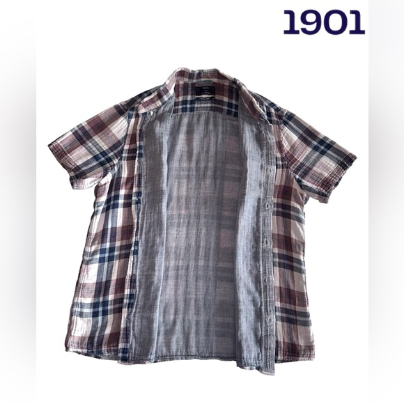 🛍️SALE🛍️ 1901 Men’s Trim Fit Duo Plaid Short Sleeve Button-Down Sport Shirt - Picture 5 of 8